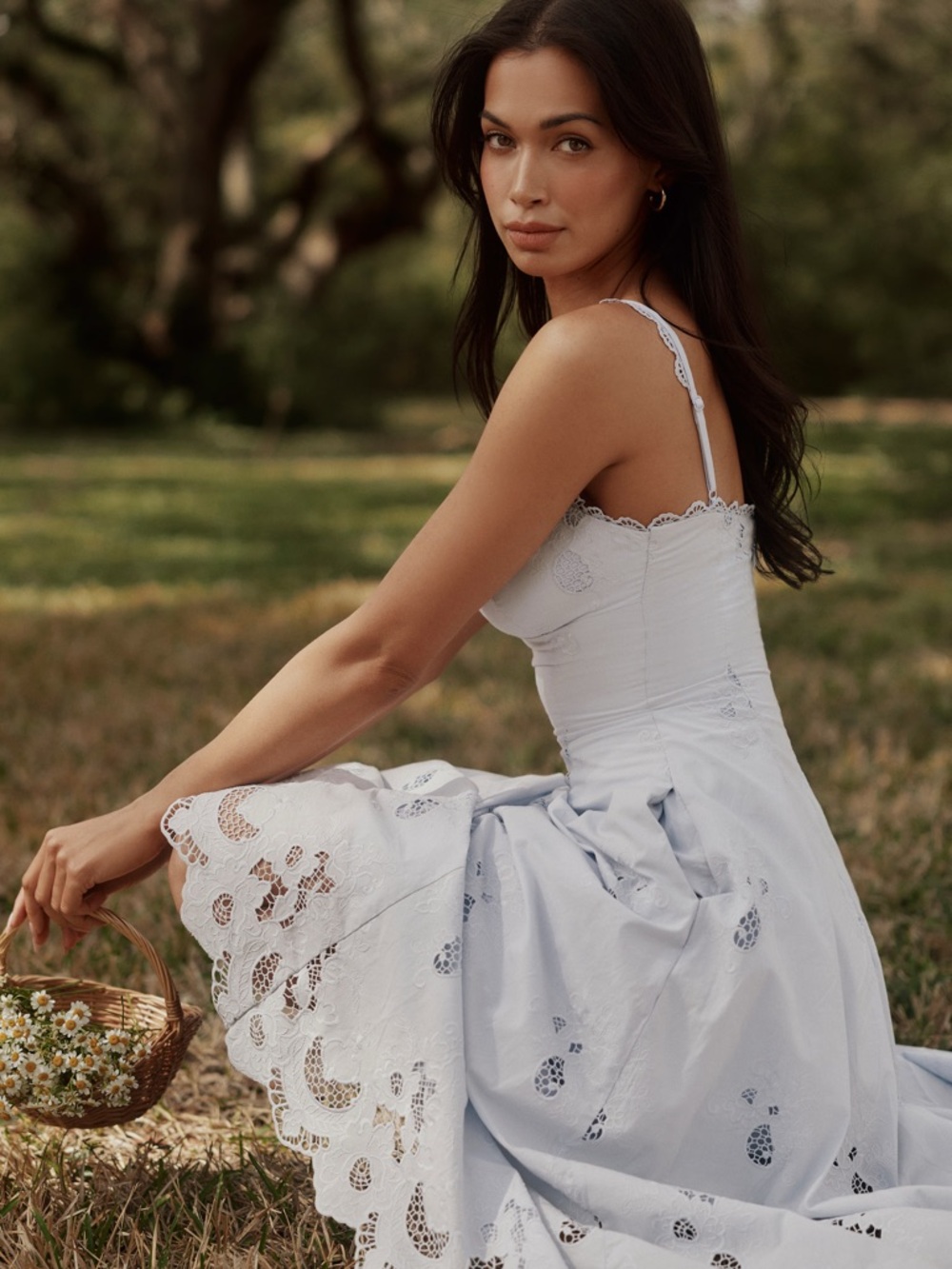House of CB TATIANA Bluebell Lace + Cotton Broderie Anglais Midi Sundress NWOT - Picture 3 of 11